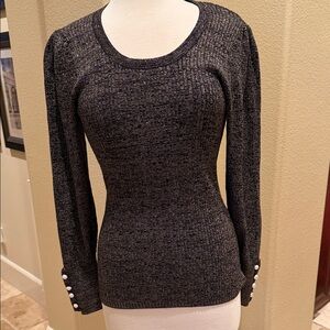 LOFT Black with metallic Knit Sweater with Button Accents NWT